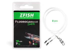 Zfish Fluorocarbonové lanko s karabinkou a obratlíkem 15cm 7kg